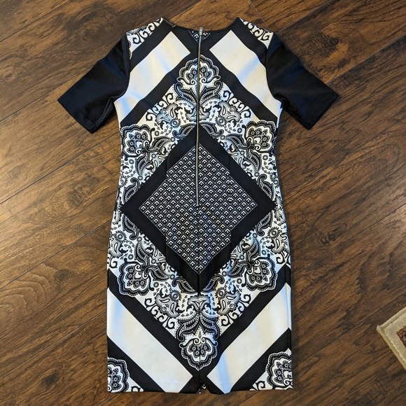 *Black & White Print Scuba Shift Dress- Size 10 - Picture 5 of 5